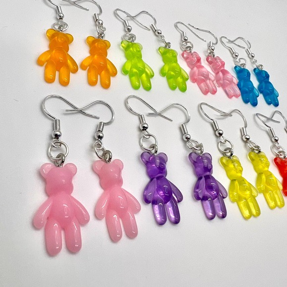 Gummy Bear Earrings - Rainbow Colors - Mini Bear Earrings - Teddy Bear Earrings - Picture 4 of 10